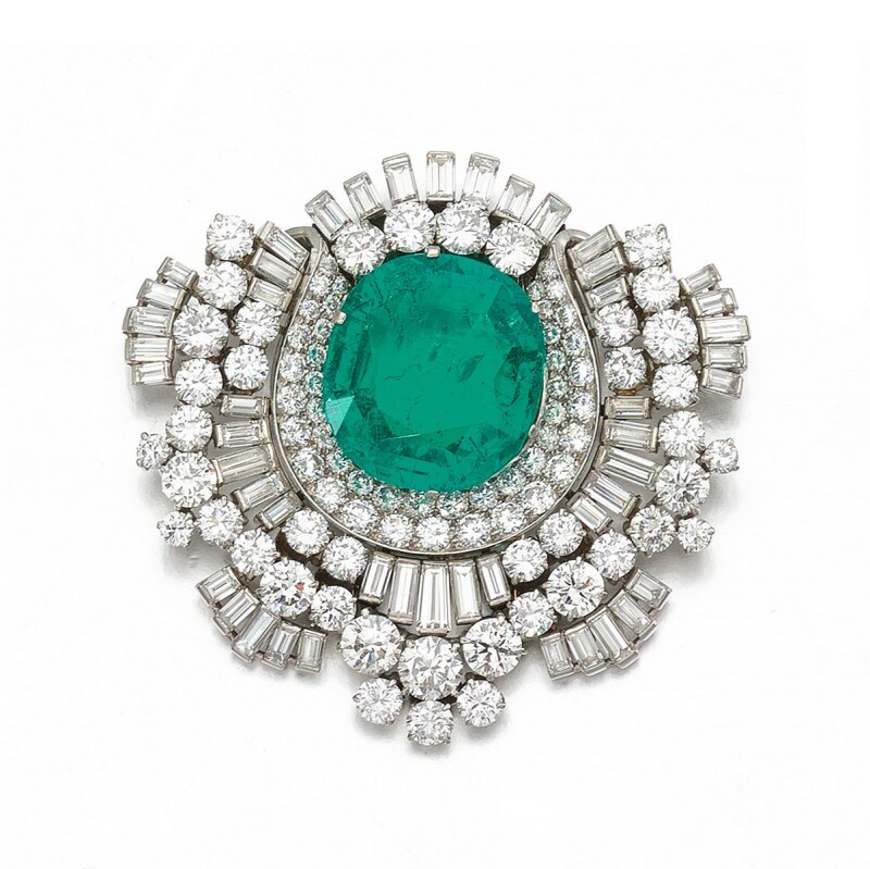 Vintage Bulgari 1950's emerald and diamond brooch